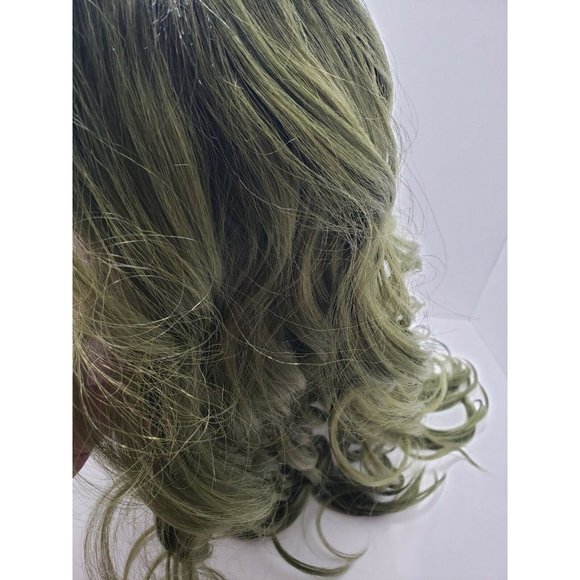 Janet Collection Olive Green Human Hair Blend 6" Deep Center Part Lace Front Wig - Picture 4 of 11